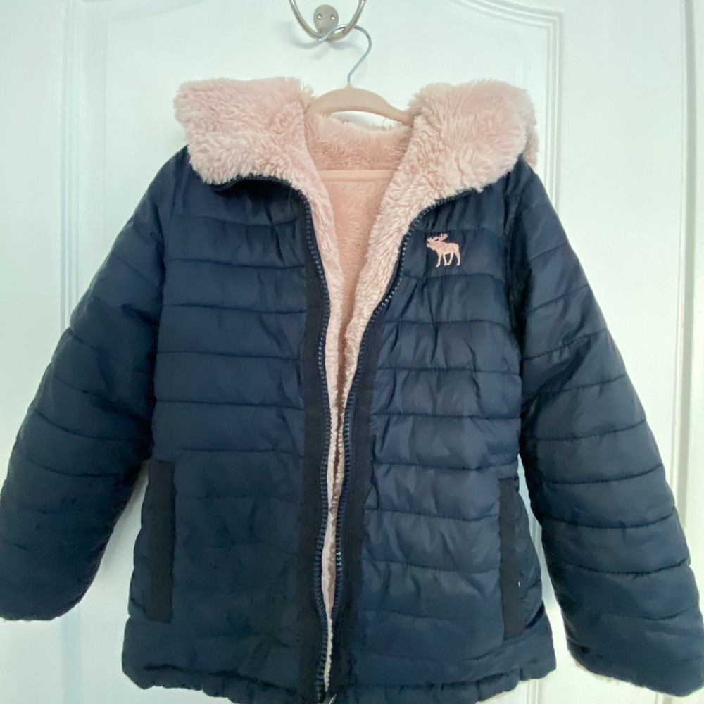Abercrombie Kids Navy and Pink Puffer Coat